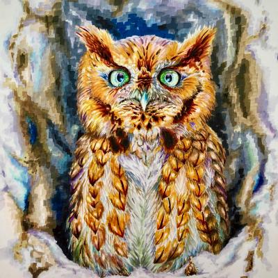 Rote Ost-Kreischeule / 2021 / Copic Sketch Art / 40x30 cm