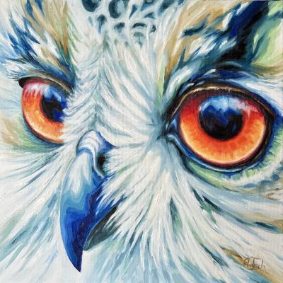 'Sibirischer Uhu' / 2024 / Oel / 40 x 40 cm